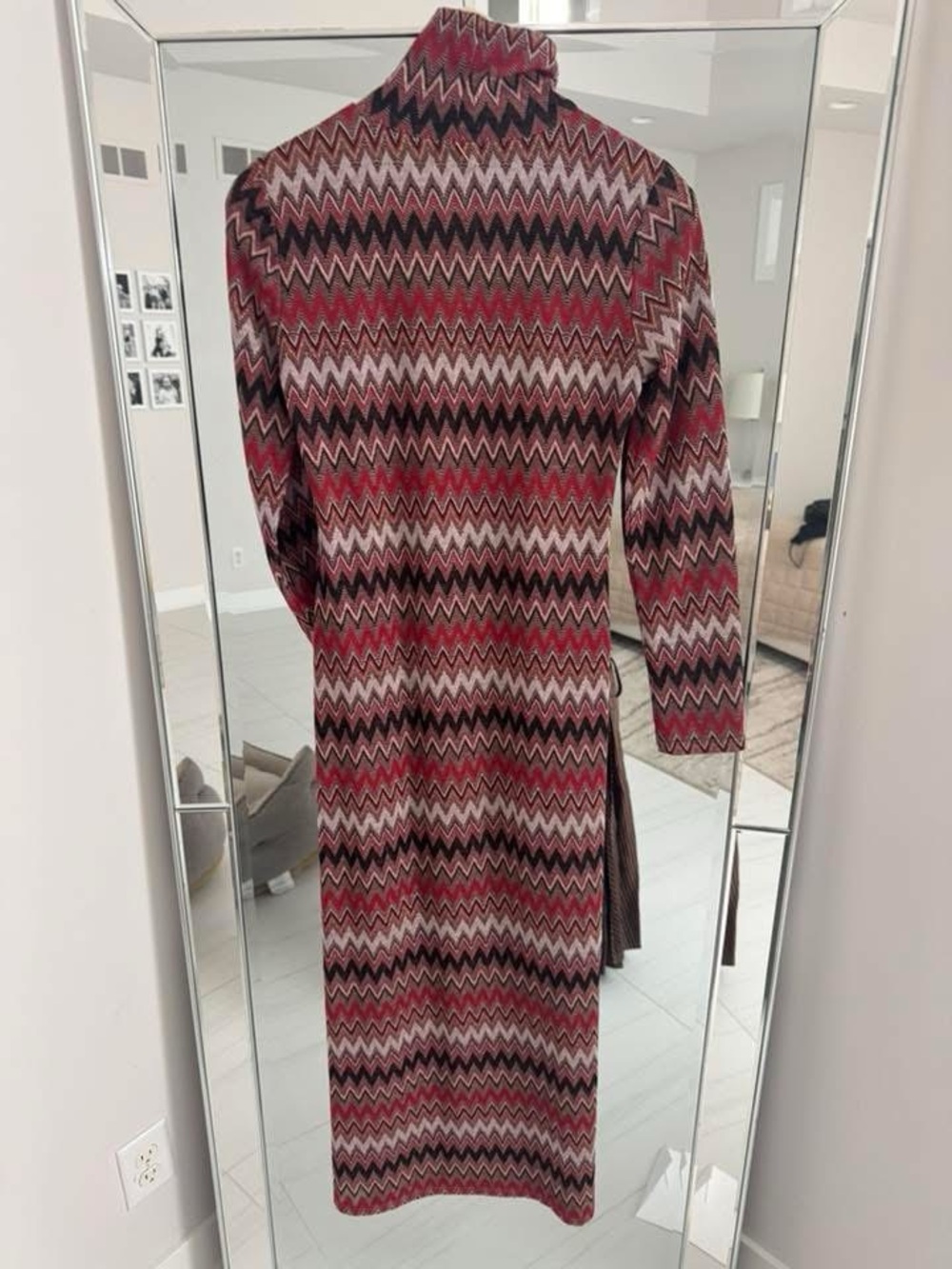 Misa Los Angeles Burgundy Multi Chevron Turtleneck Midi Dress